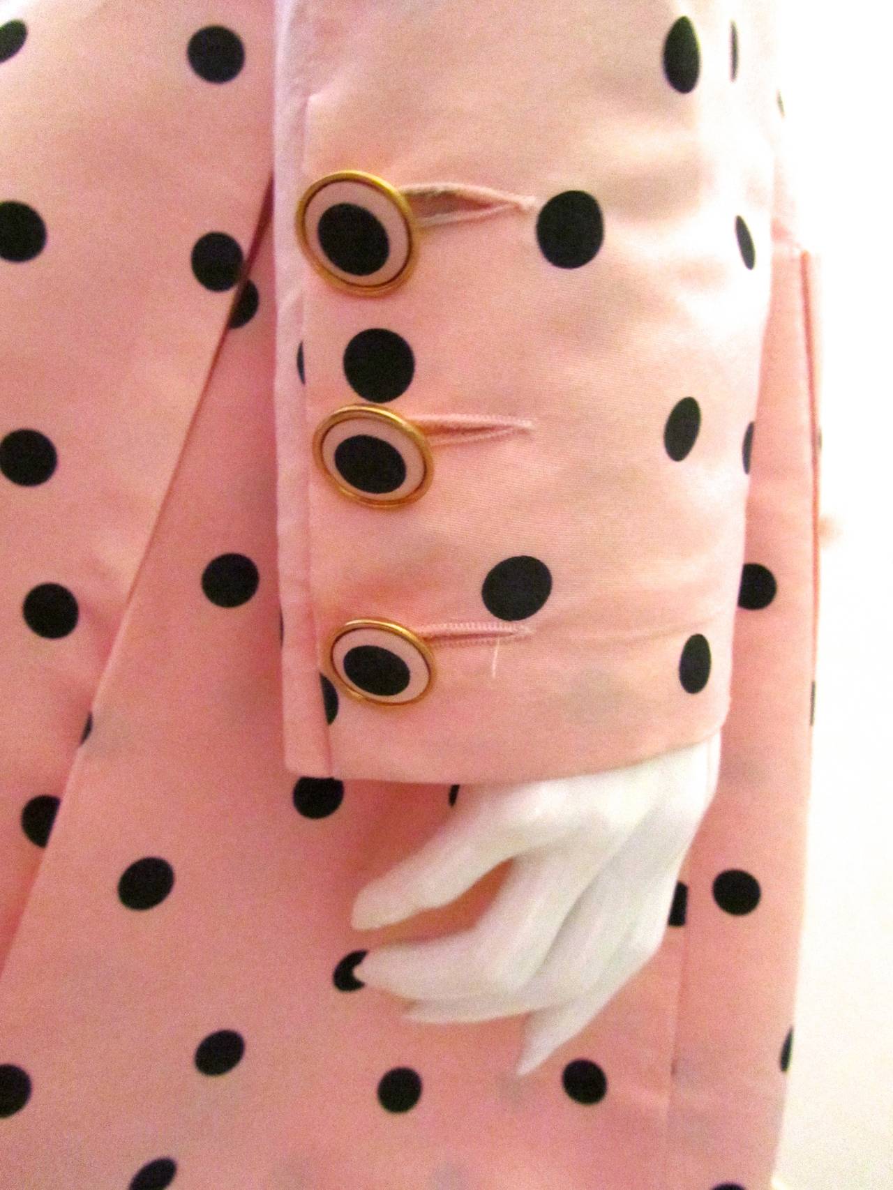 Women's Chanel Pink Blazer with Black Polka Dots - Size 38 For Sale