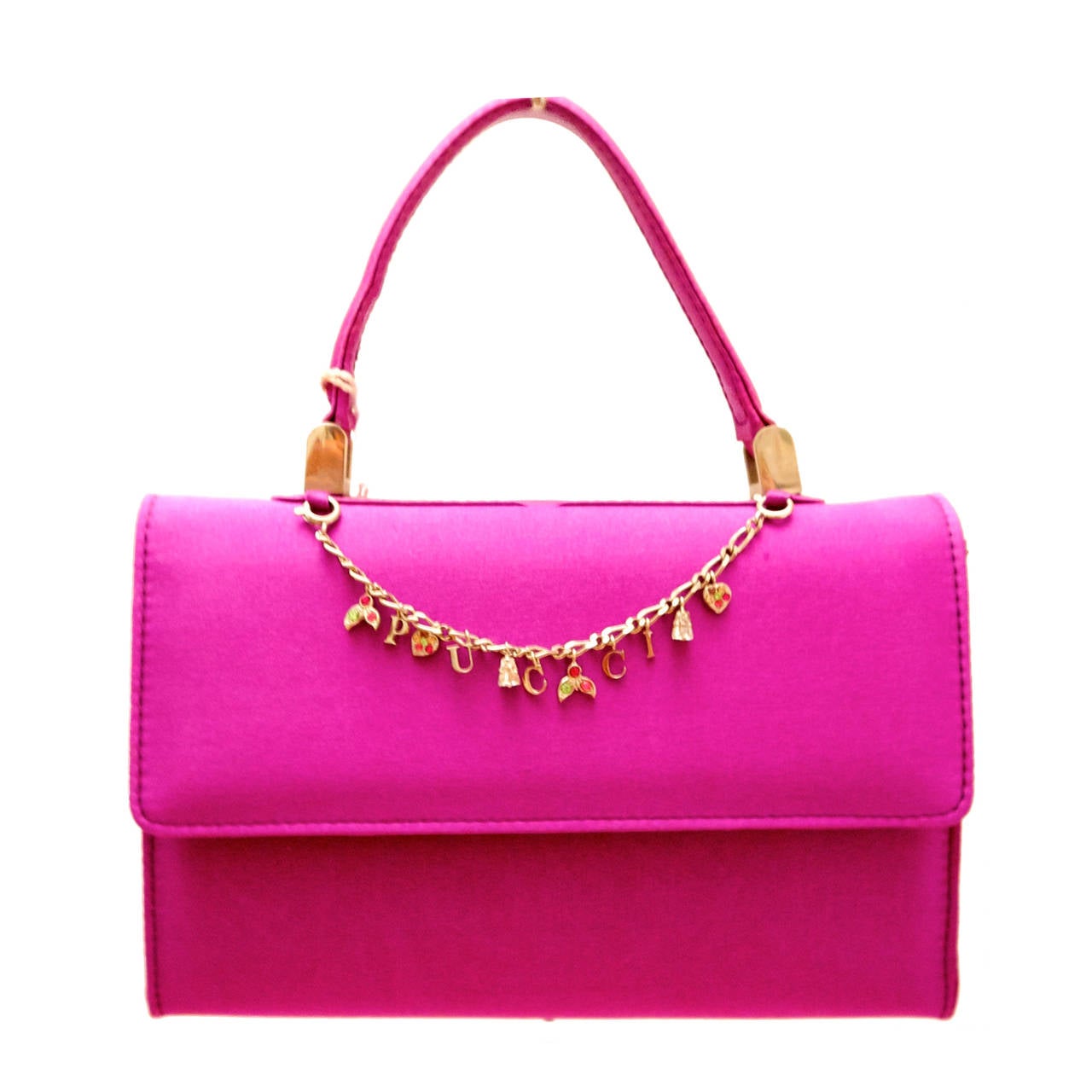 Emilio Pucci Fabric Runway Handbag with Chain of Charms - Fuchsia