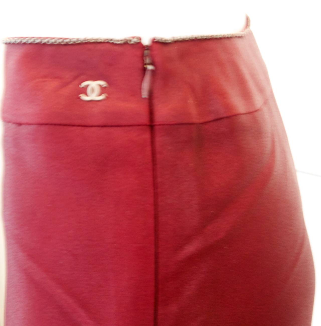 Chanel Burgundy Cocktail Pants with Attached Chain In Excellent Condition In Boca Raton, FL