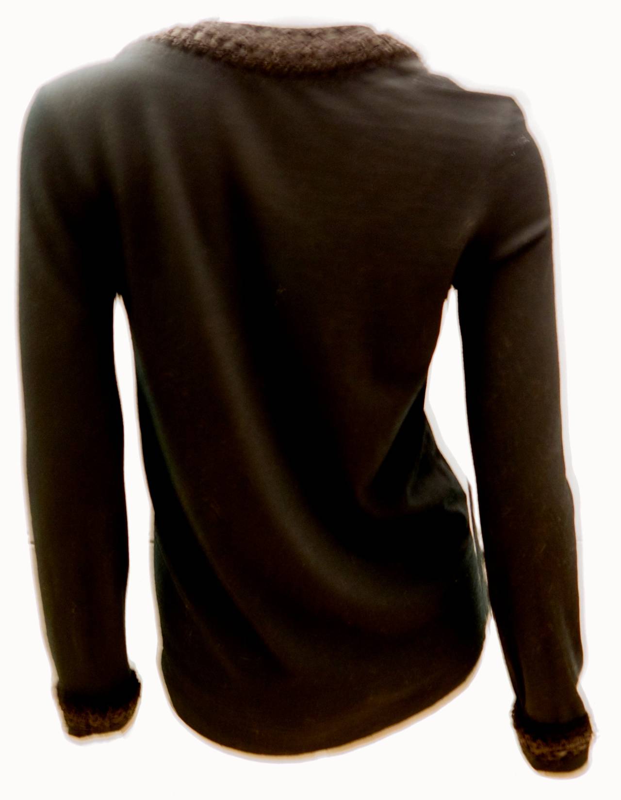 New Chanel Black Top with Intricate Woven Lambskin Collar - Size 36