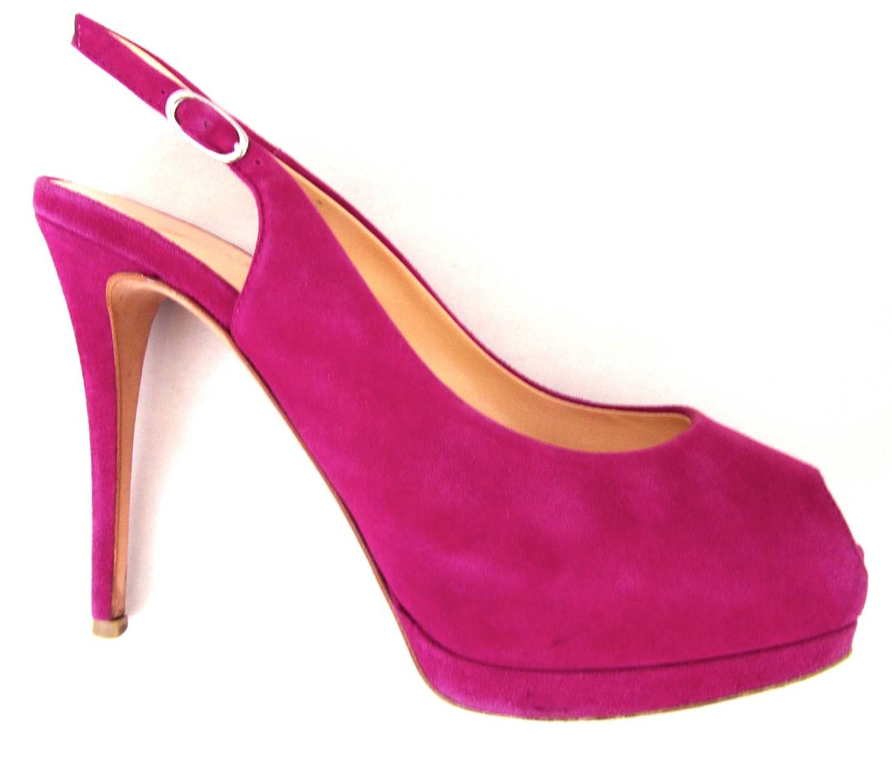 Red Giuseppe Zanotti Pink Fuchsia Suede Pumps with Heel Strap - Size 37 For Sale