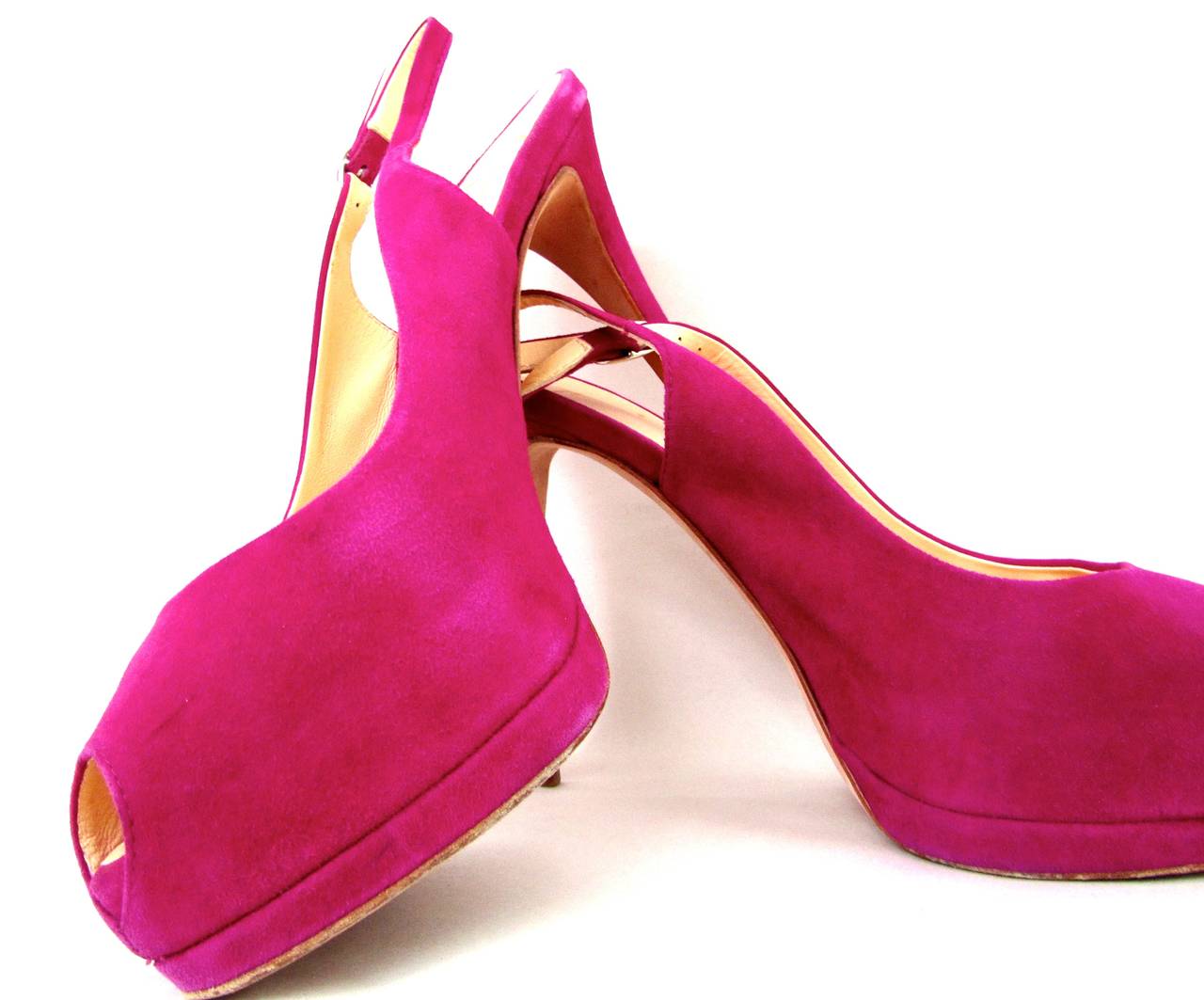 Women's Giuseppe Zanotti Pink Fuchsia Suede Pumps with Heel Strap - Size 37 For Sale