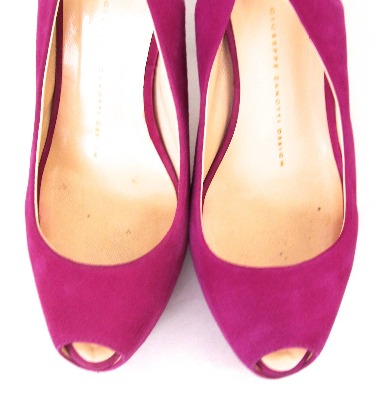 Giuseppe Zanotti Pink Fuchsia Suede Pumps with Heel Strap - Size 37 In Excellent Condition For Sale In Boca Raton, FL