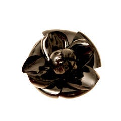 Chanel Black Patent Leather Camellia Flower Pin