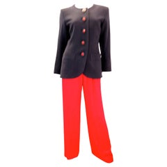 Vintage Yves Saint Laurent (YSL) Suit - Black Jacket with Red Pants