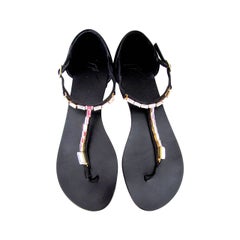 Giuseppe Zanotti Strap Sandals - Size 37 - Black with Rhinestones