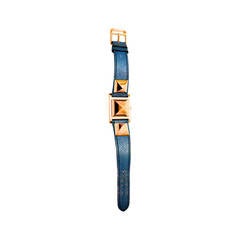 Vintage Hermes Medor Wrist Watch - Blue Strap with Gold Tone Hardware