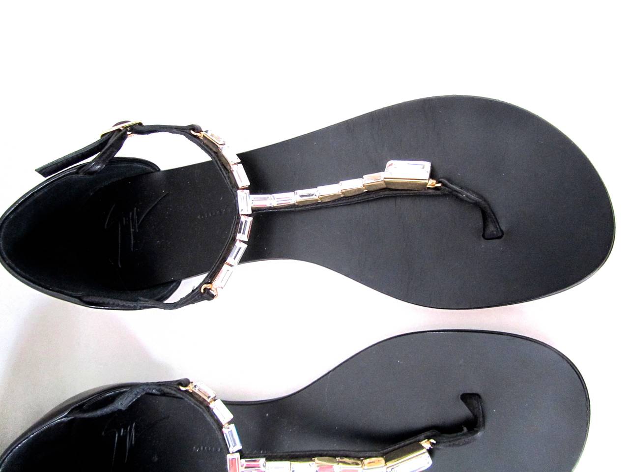 Giuseppe Zanotti Strap Sandals - Size 37 - Black with Rhinestones In Excellent Condition For Sale In Boca Raton, FL