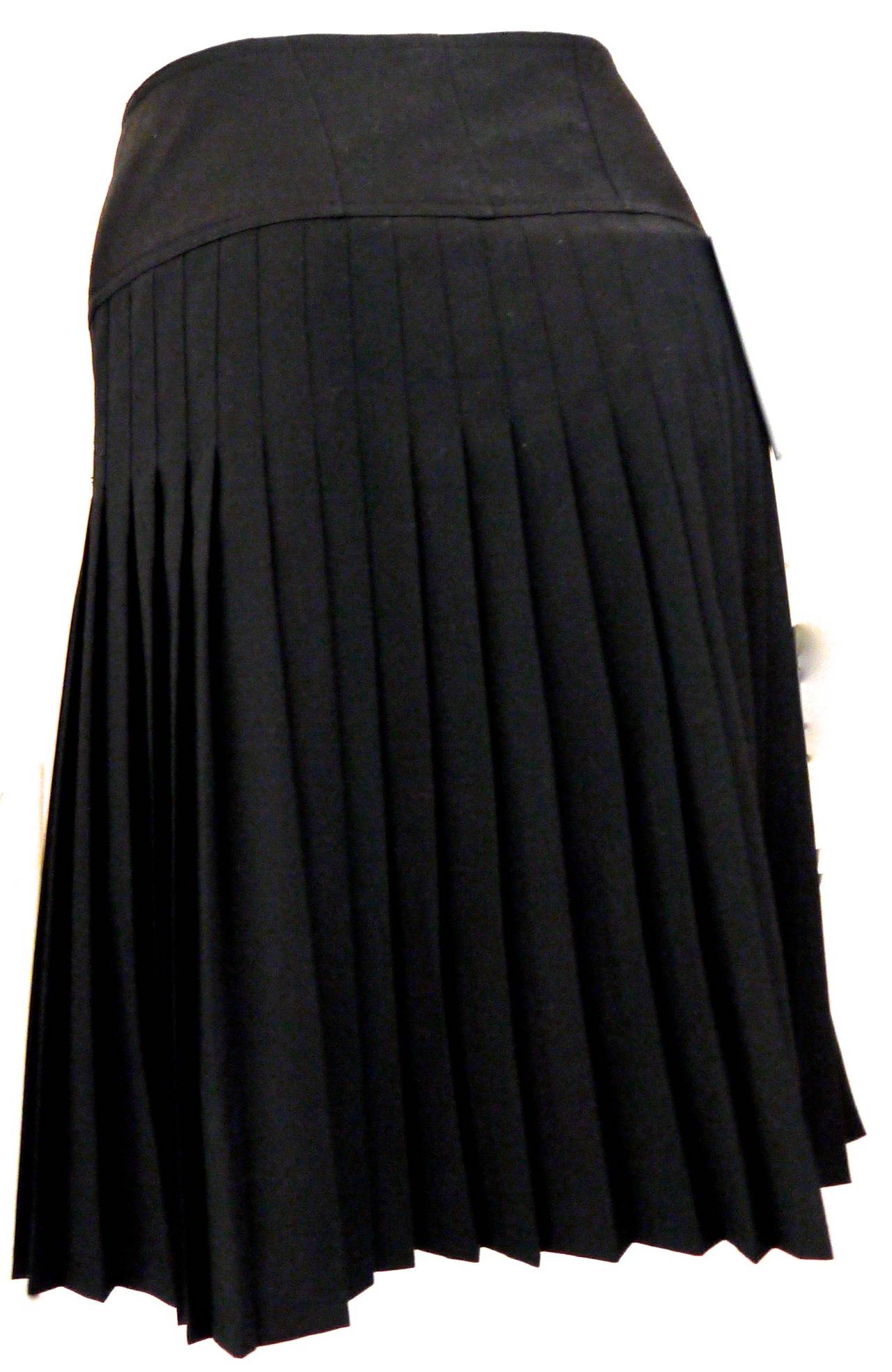 Black Chanel Pleated Skirt with Gold Logo Buttons For Sale at 1stDibs ...