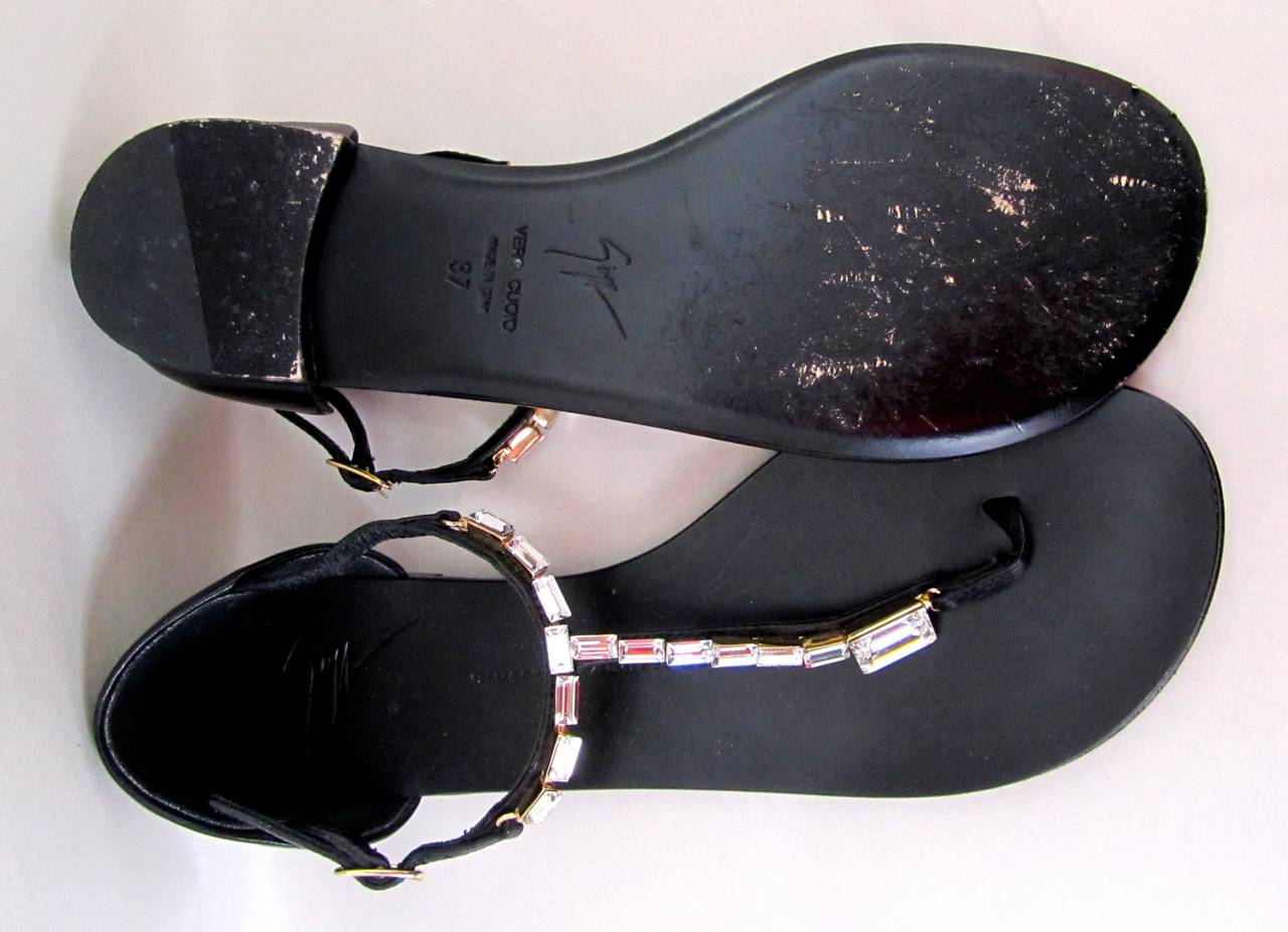 Giuseppe Zanotti Strap Sandals - Size 37 - Black with Rhinestones For Sale 1