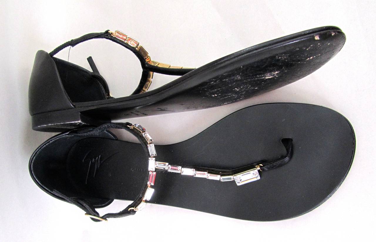 Women's Giuseppe Zanotti Strap Sandals - Size 37 - Black with Rhinestones For Sale