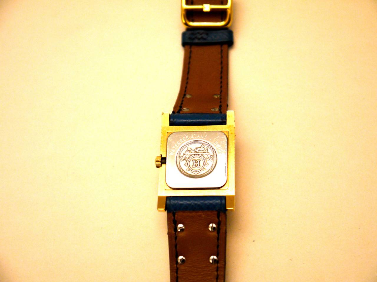 Hermes Medor Wrist Watch - Blue Strap with Gold Tone Hardware In Excellent Condition In Boca Raton, FL