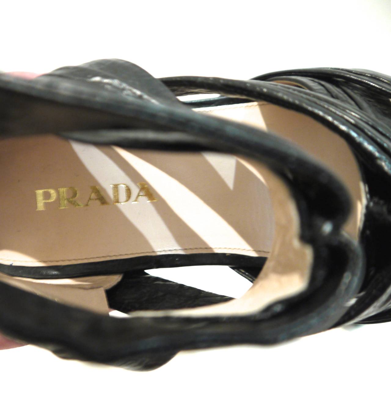 New Prada Black Sandals - Gladiator Style - Size 37.5 For Sale 3