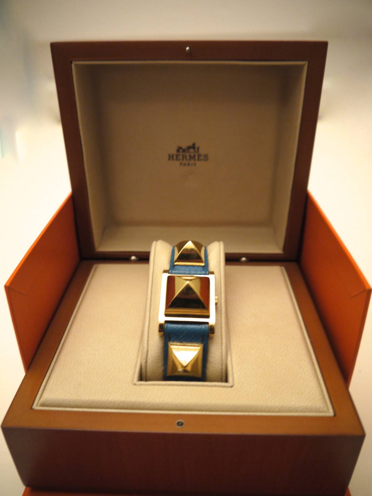 Hermes Medor Wrist Watch - Blue Strap with Gold Tone Hardware 2