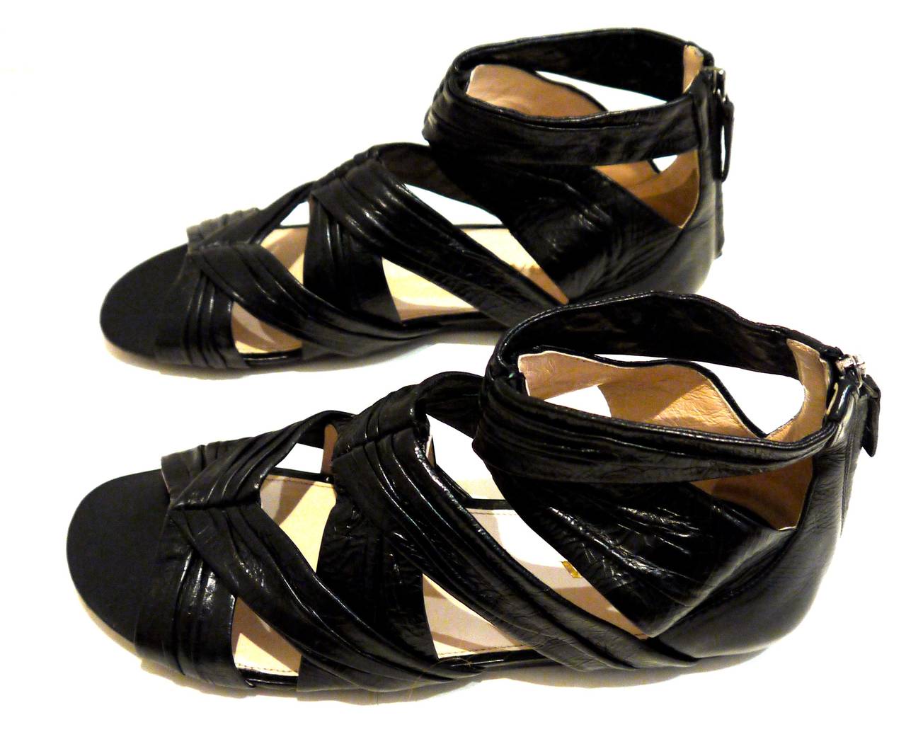 Women's New Prada Black Sandals - Gladiator Style - Size 37.5 For Sale
