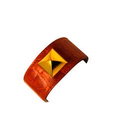 Hermes Medor Alligator Bracelet - Orange with Gold Hardware 1