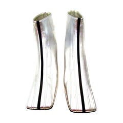 Chanel Boots - Patent Leather - Silver with Black Stripe - Size 37 4