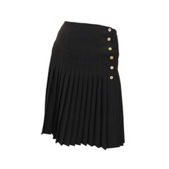 Black Chanel Pleated Skirt with Gold Logo Buttons