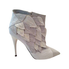 Chloe White Zip-Up Ankle Boots - White Suede, Leather, Python - Size 39