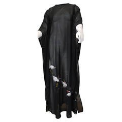 Black Embroidered 1970’s Sheer Caftan - Extra Large