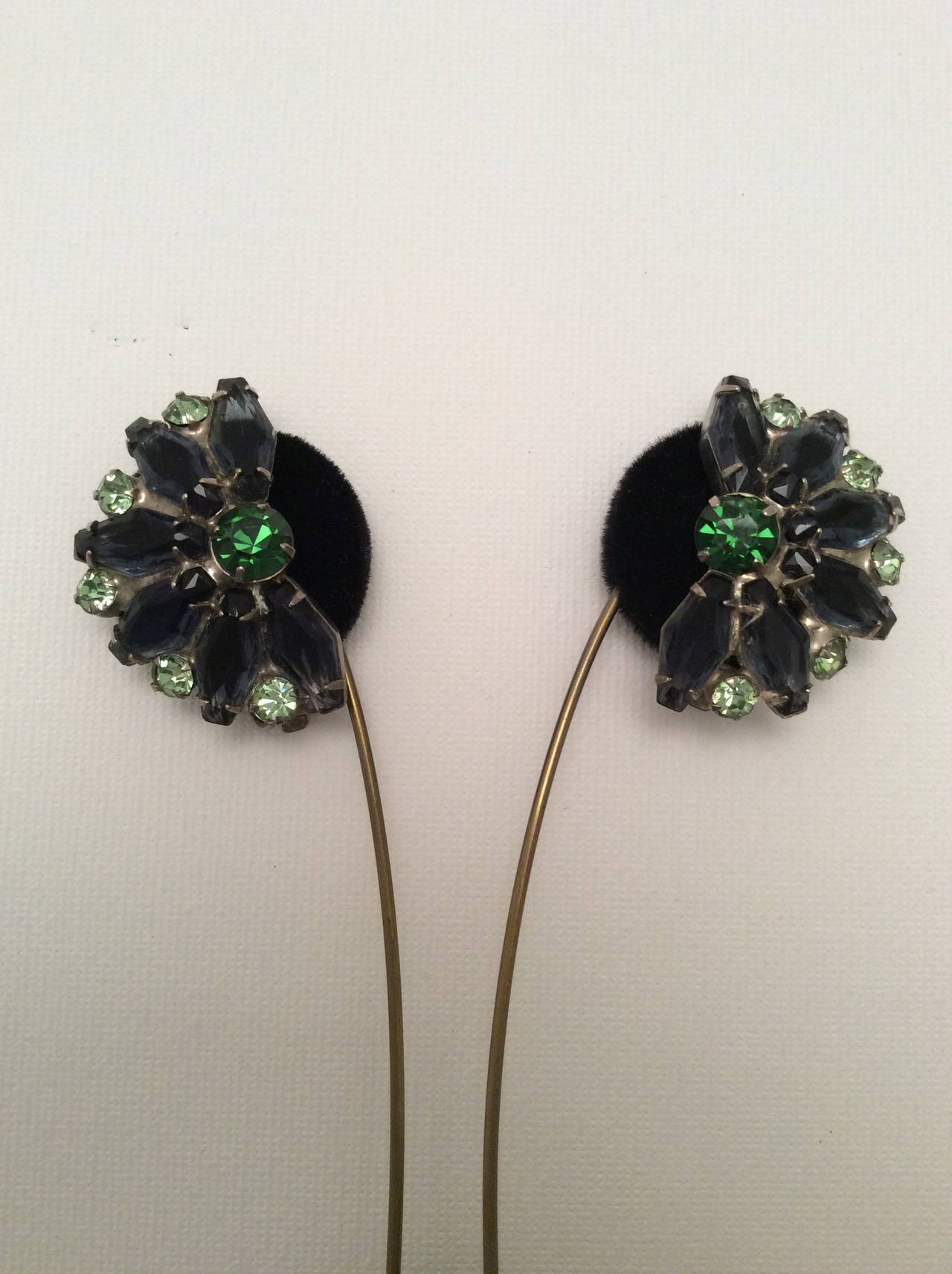 Women's Rhinestone Earrings in shades of green and Grey  Clips For Sale