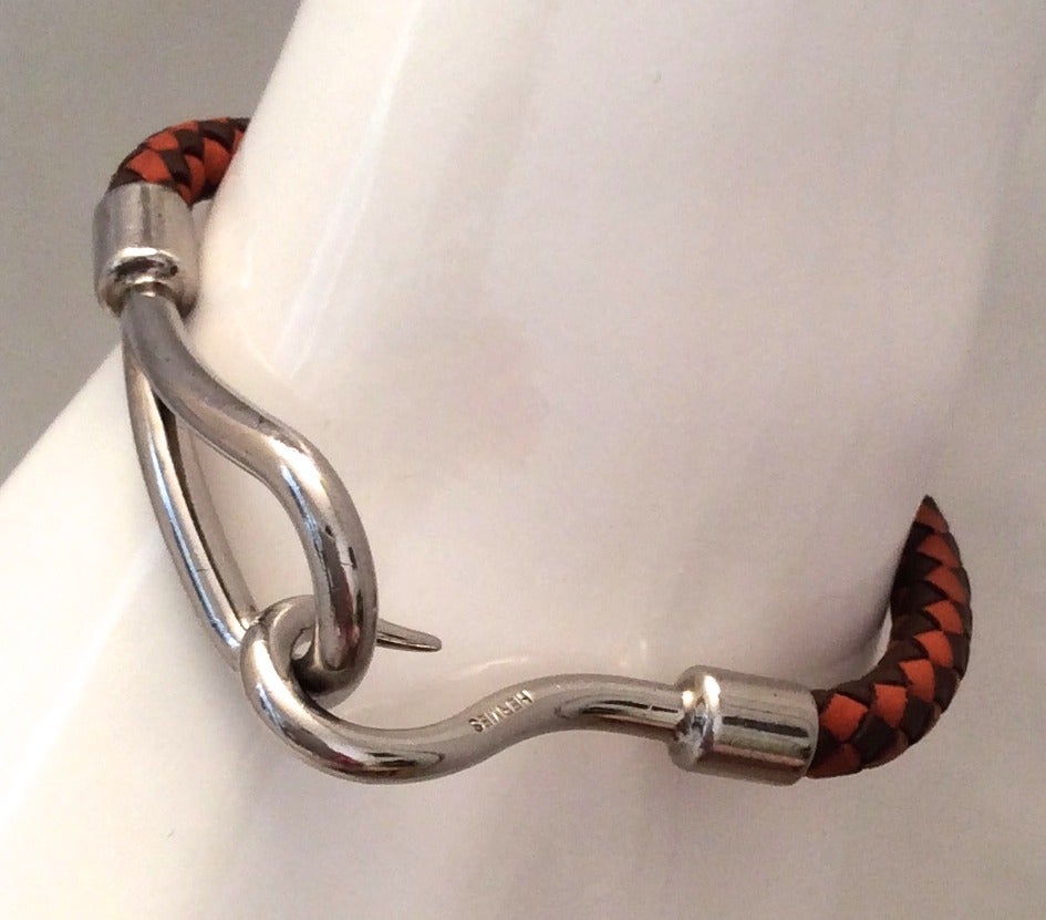 Hermes Bracelet Leather - Braided Orange and Brown In Excellent Condition In Boca Raton, FL