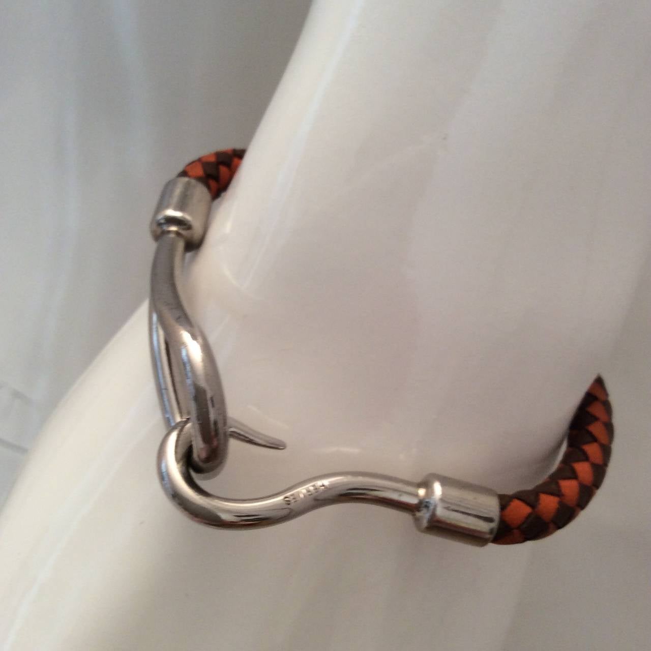 Hermes Bracelet Leather - Braided Orange and Brown 1