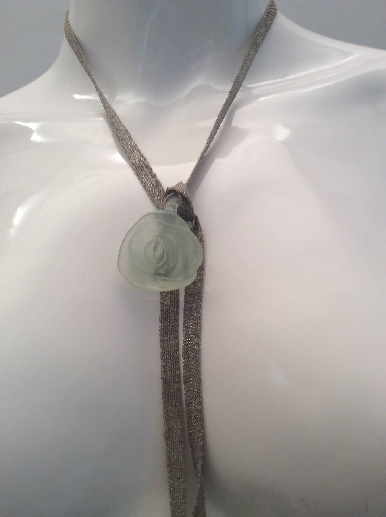 Chanel Necklace with Silver Tone Ribbon and Lucite Adornments For Sale 1