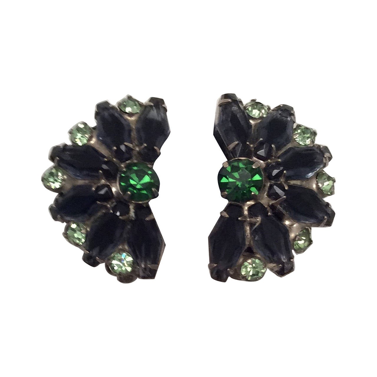 Rhinestone Earrings in shades of green and Grey  Clips For Sale