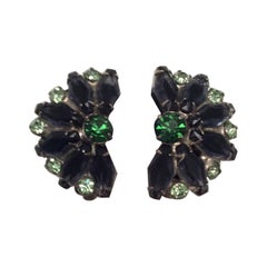 Vintage Rhinestone Earrings in shades of green and Grey  Clips