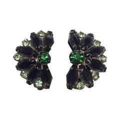 Rhinestone Earrings in shades of green and Grey Clips 7