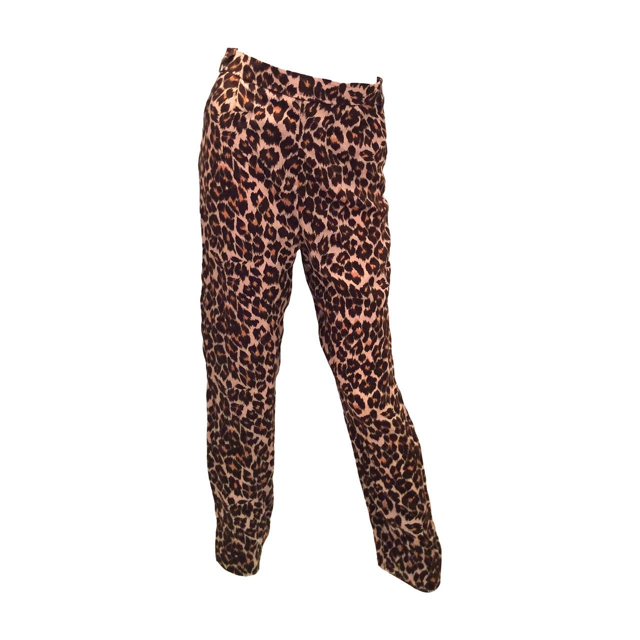 Yves Saint Laurent Rive Gauche Pants - Vintage Leopard Print Silk ...