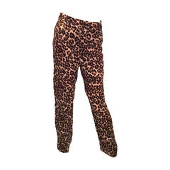 Yves Saint Laurent Rive Gauche Pants - Vintage Leopard Print Silk - Size 40