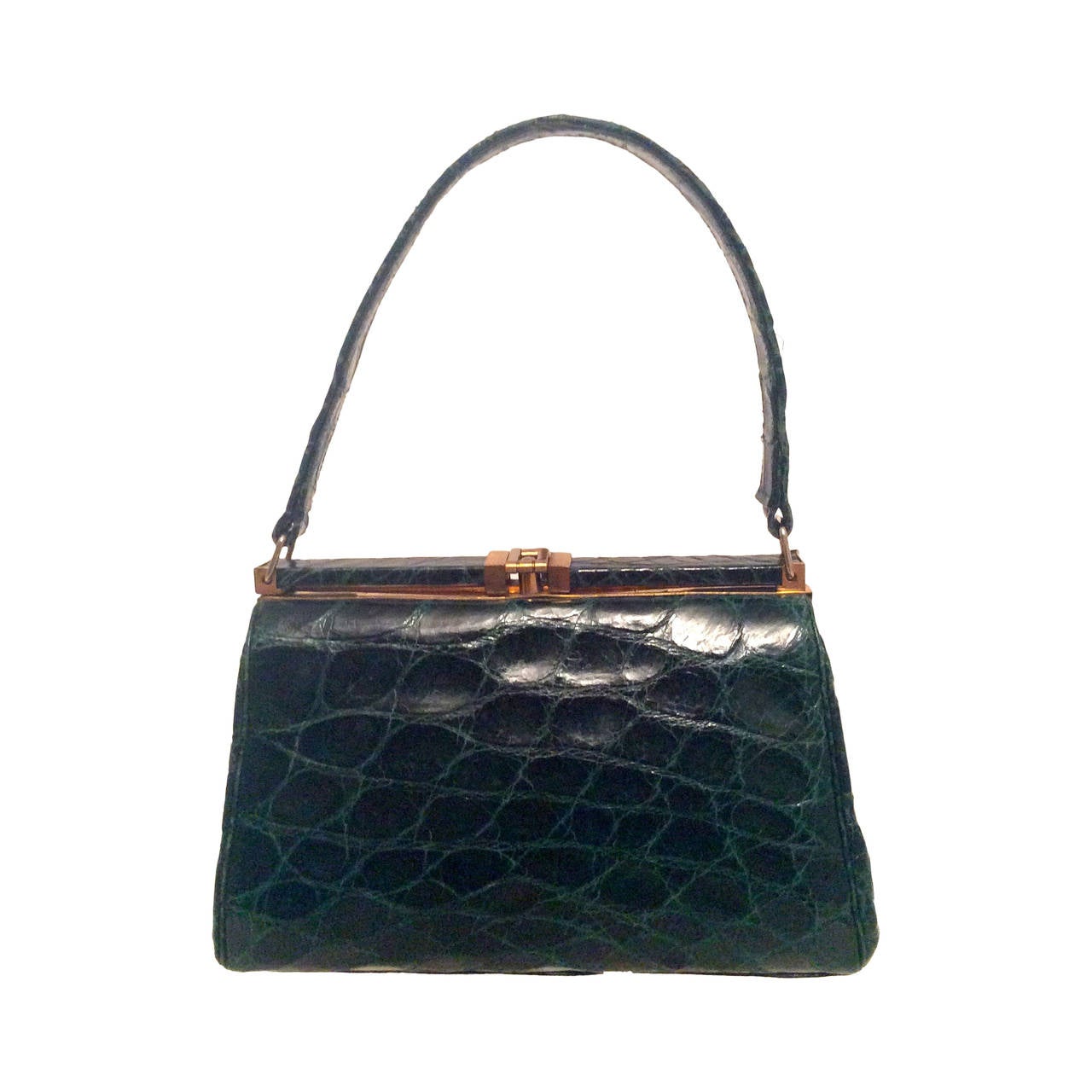 Vintage Green Alligator Purse with Original Strap For Sale