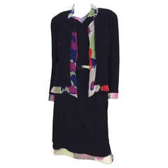 MAGNIFICENT Chanel 3 Piece Black Boucle with Silk Suit 10