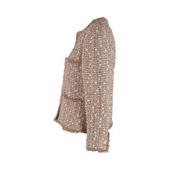 Chanel Jacket  Beige, red, white  Boucle & Fringe Box Jacket Size 42
