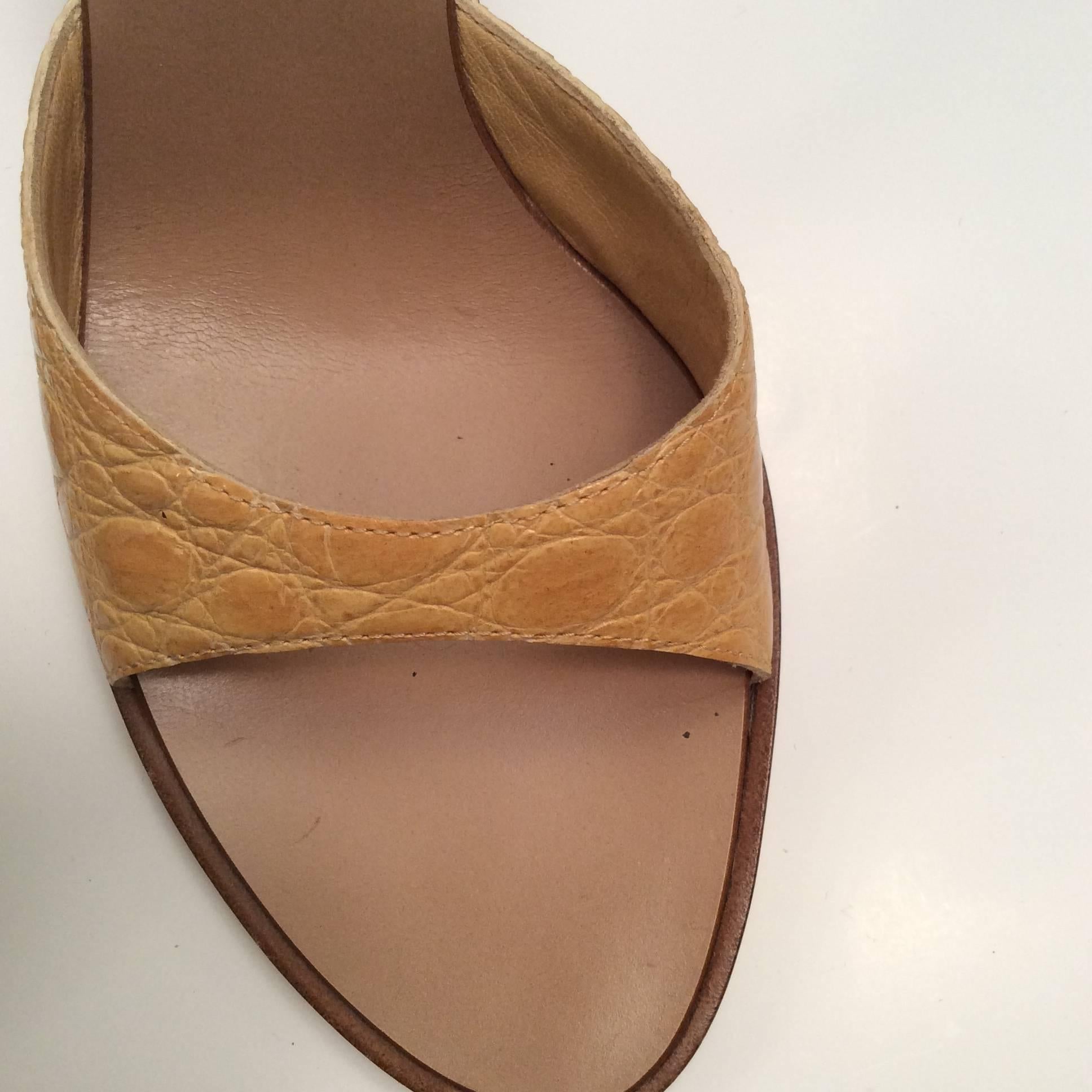 New Casadei Alligator Open Toe Heels  In Excellent Condition For Sale In Boca Raton, FL