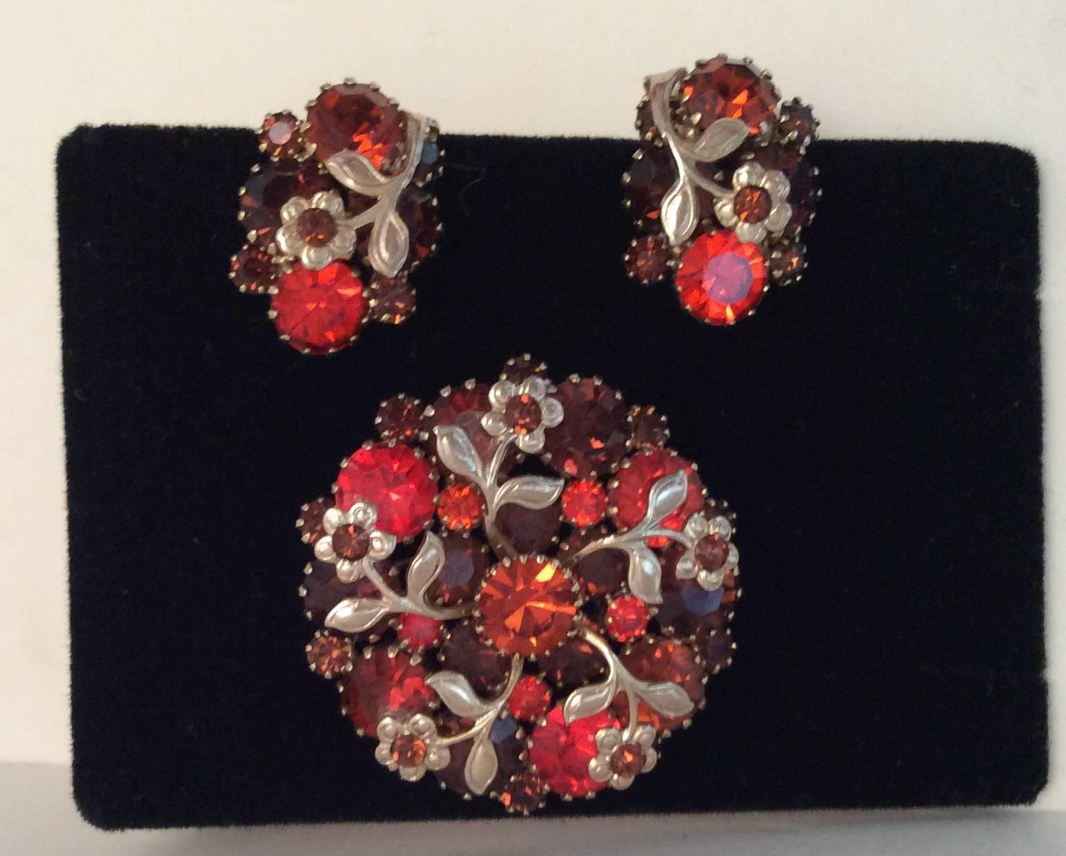 Weiss Rhinestone 3 Piece Brooch and Earring Set For Sale 1