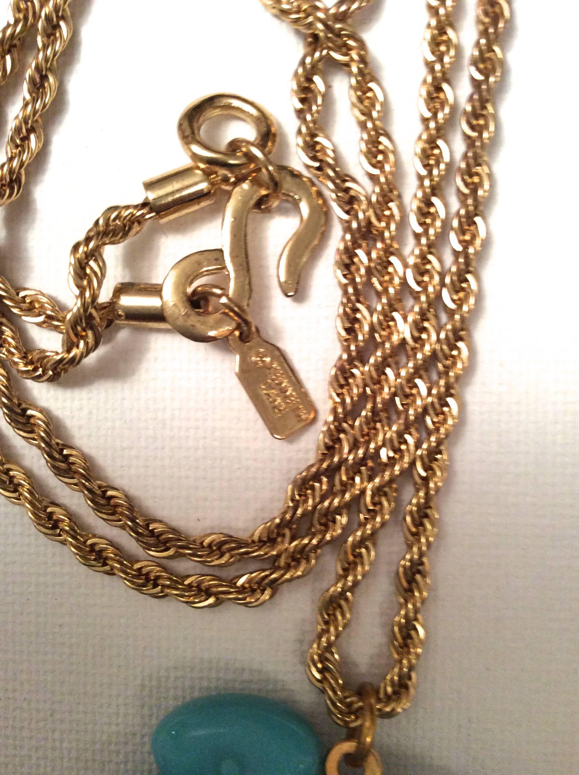 New Kenneth J Lane / KJL Blue Duck Necklace - Gold Tone Chain 2