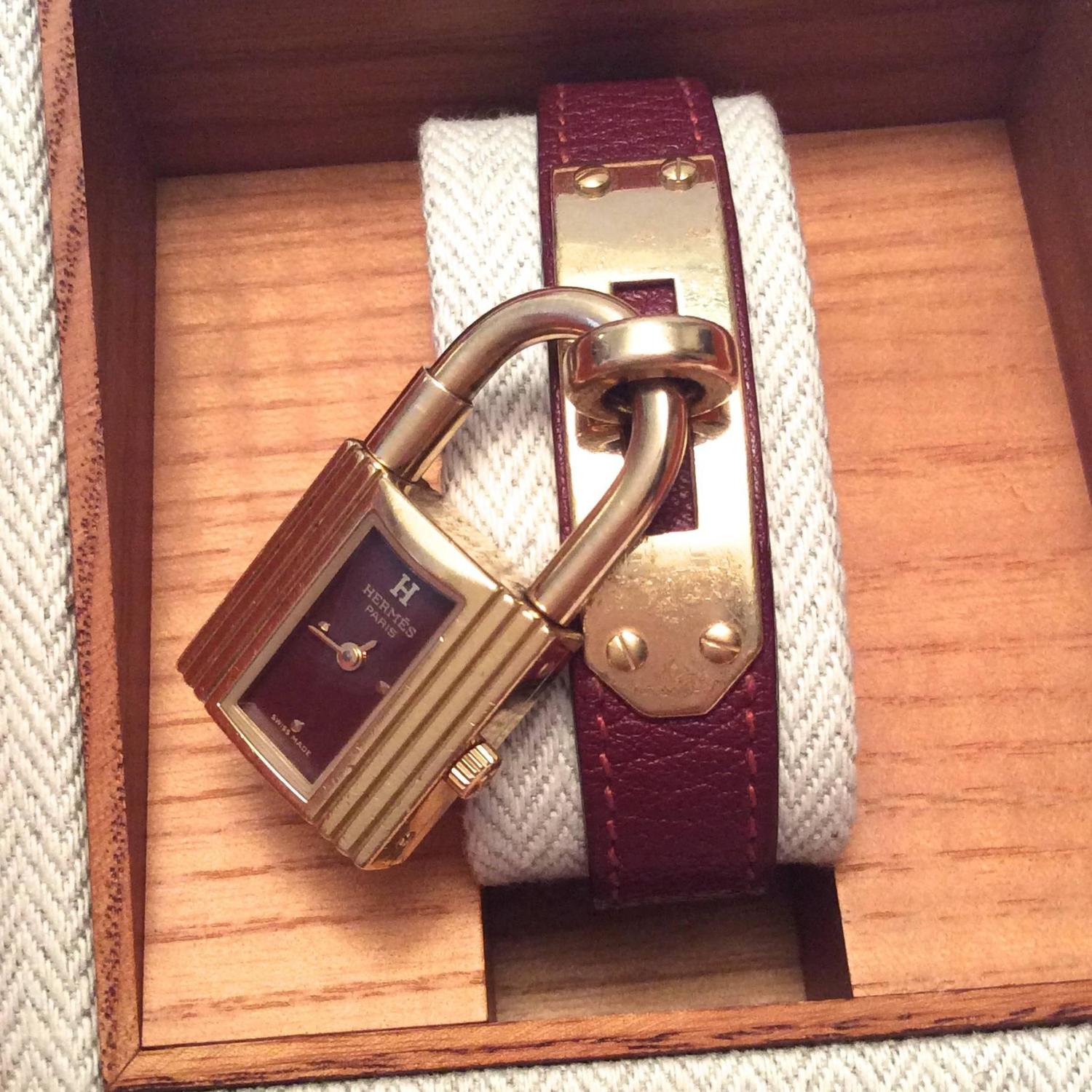 Hermes Kelly Watch - Gold Tone - Burgundy with Matching Strap For ...  