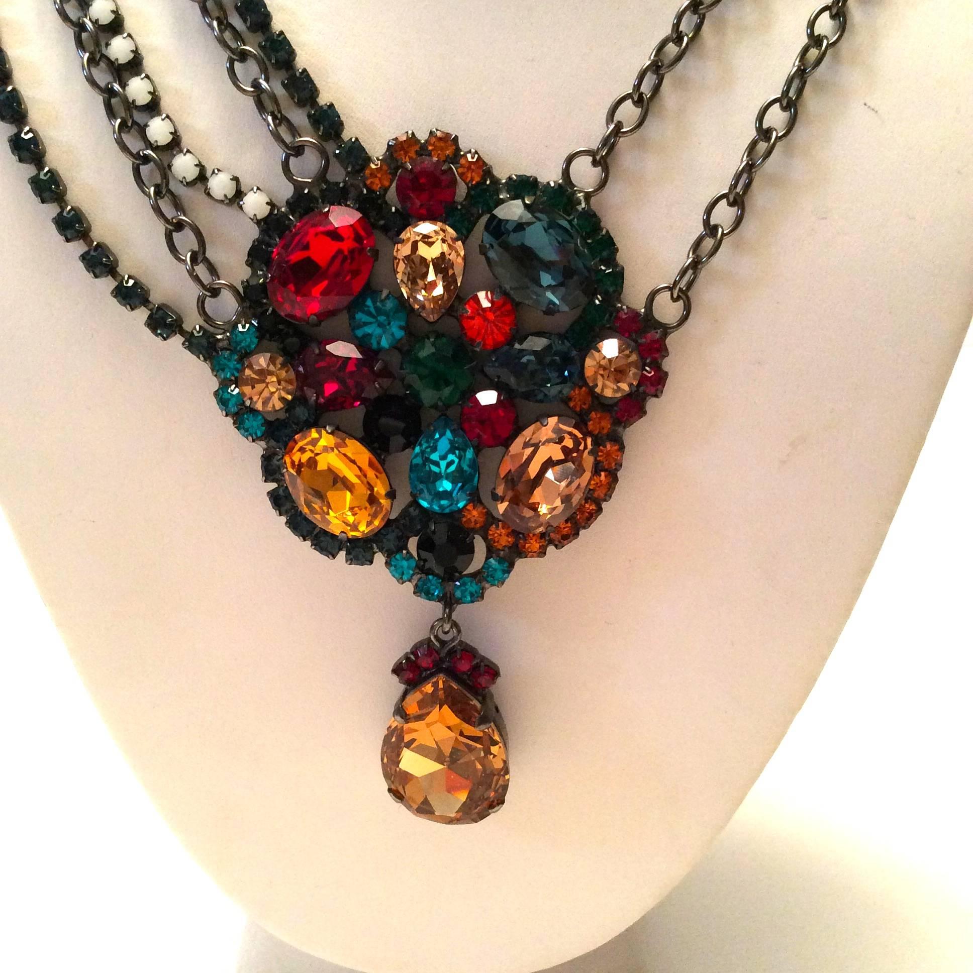 Women's Kenneth J Lane KJL  Multi-colored Rhinestone Necklace For Sale