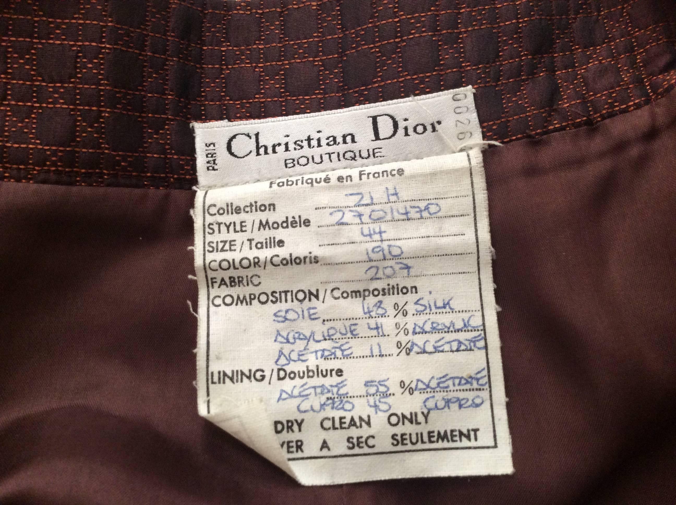 Women's Christian Dior Boutique 2 Piece Silk Jacket with Matching Skirt