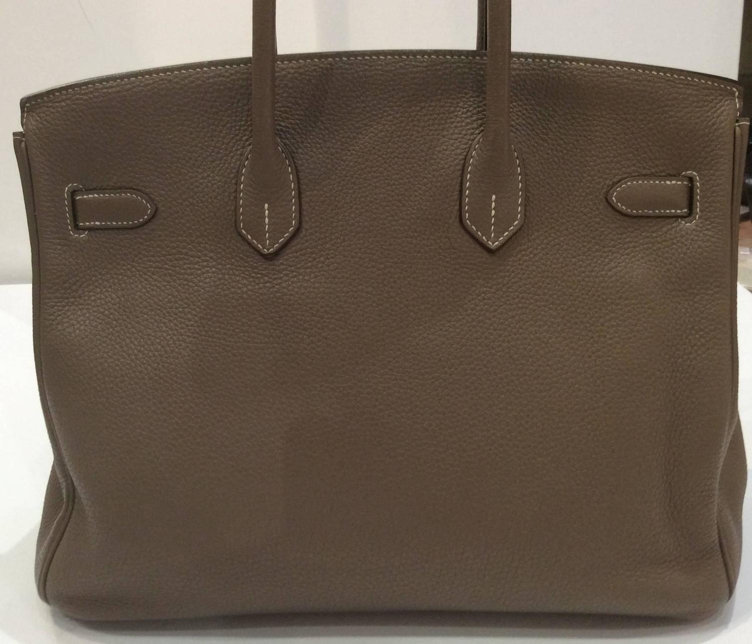 hermes leather bags - Hermes Etoupe Clemence Leather Birkin Bag - 35 - Palladium ...
