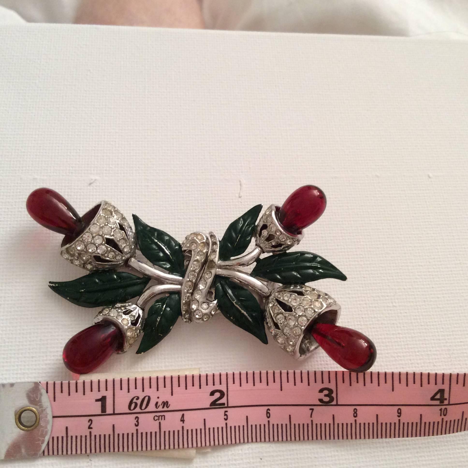 Women's 1950's Magnificent Rhinestone and Floral Leaf Duet Pin / Clip
