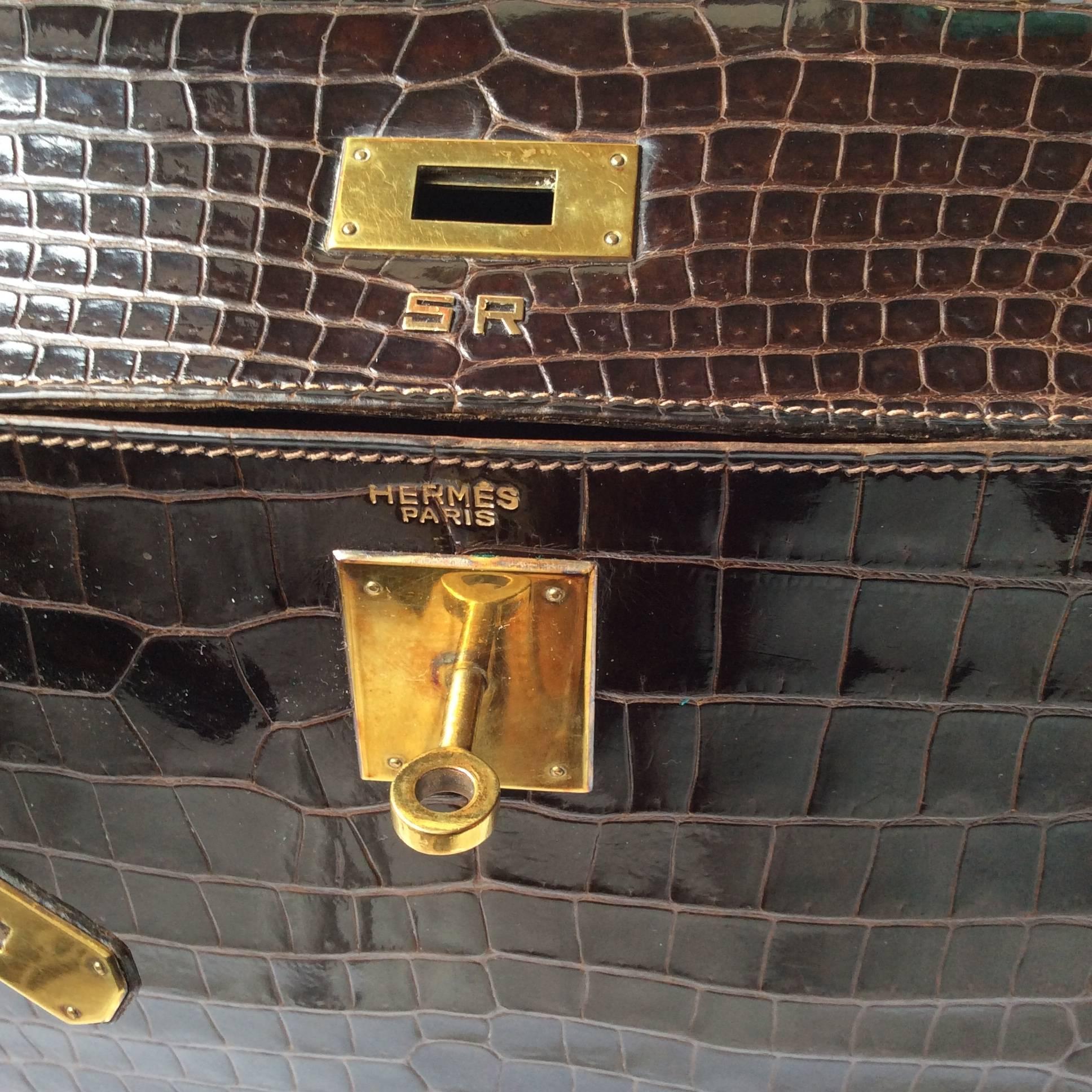 Hermes Kelly Crocodile - 28 - Brown - Vintage Property Sonia Rykiel 1