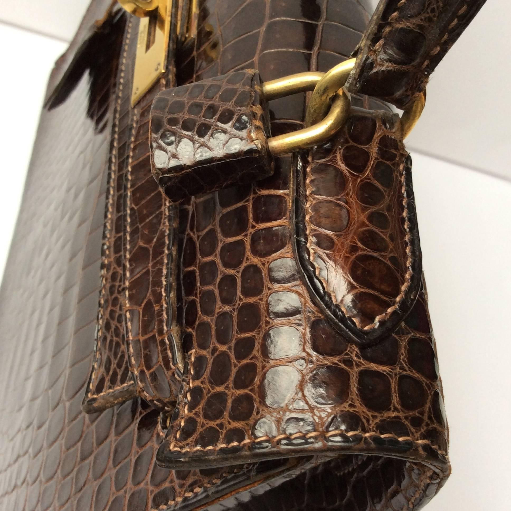 Hermes Kelly Crocodile - 28 - Brown - Vintage Property Sonia Rykiel 2