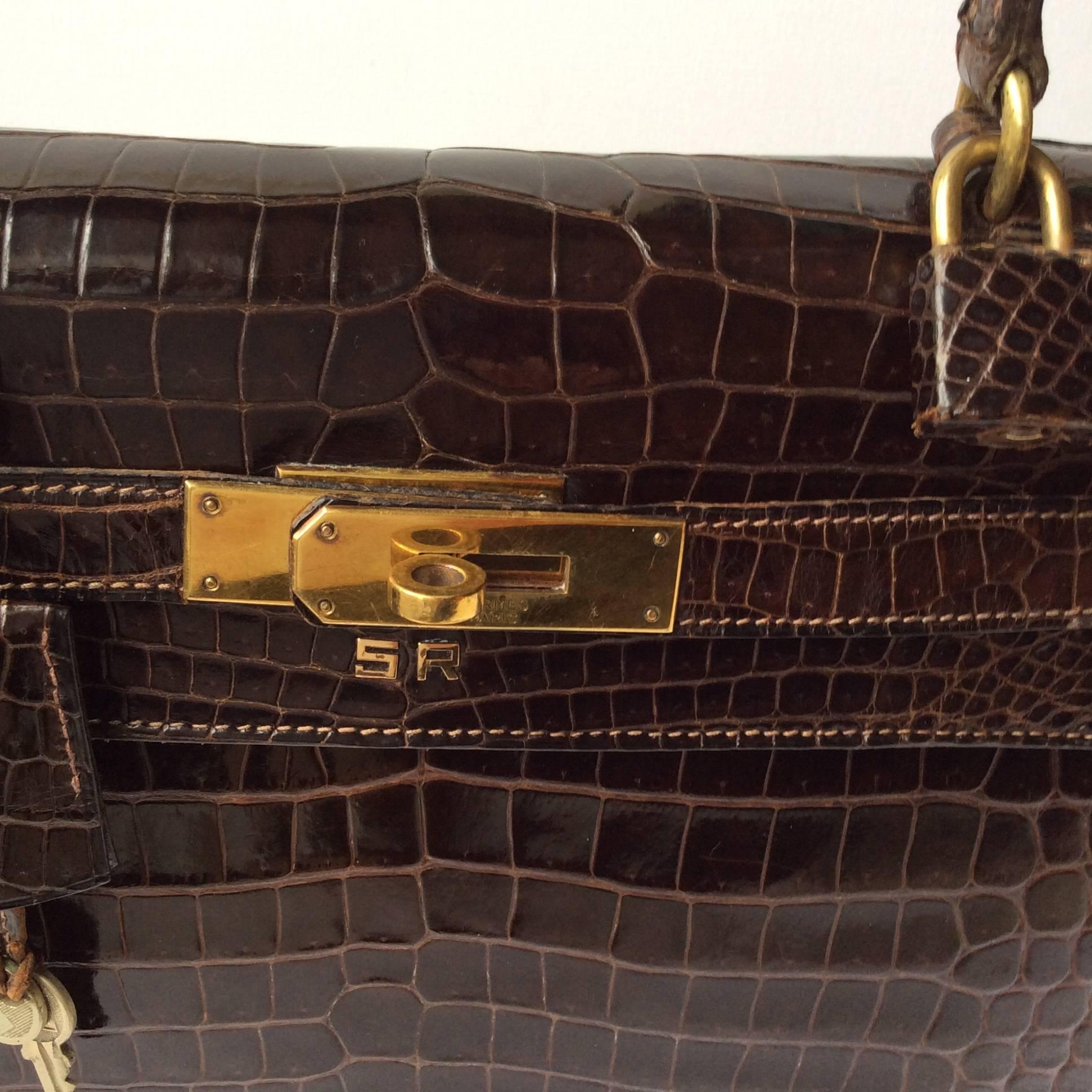 Women's Hermes Kelly Crocodile - 28 - Brown - Vintage Property Sonia Rykiel