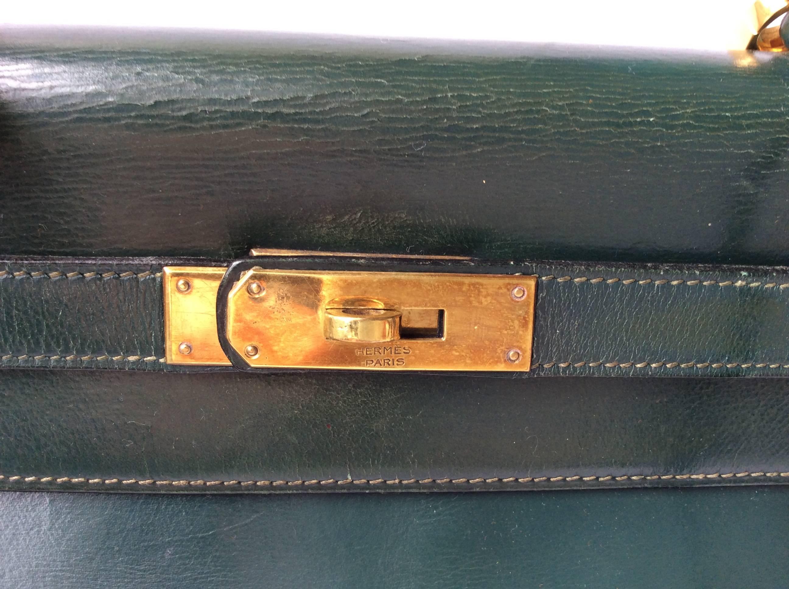 Hermes Kelly - 28 - Green Box Leather - Vintage 4
