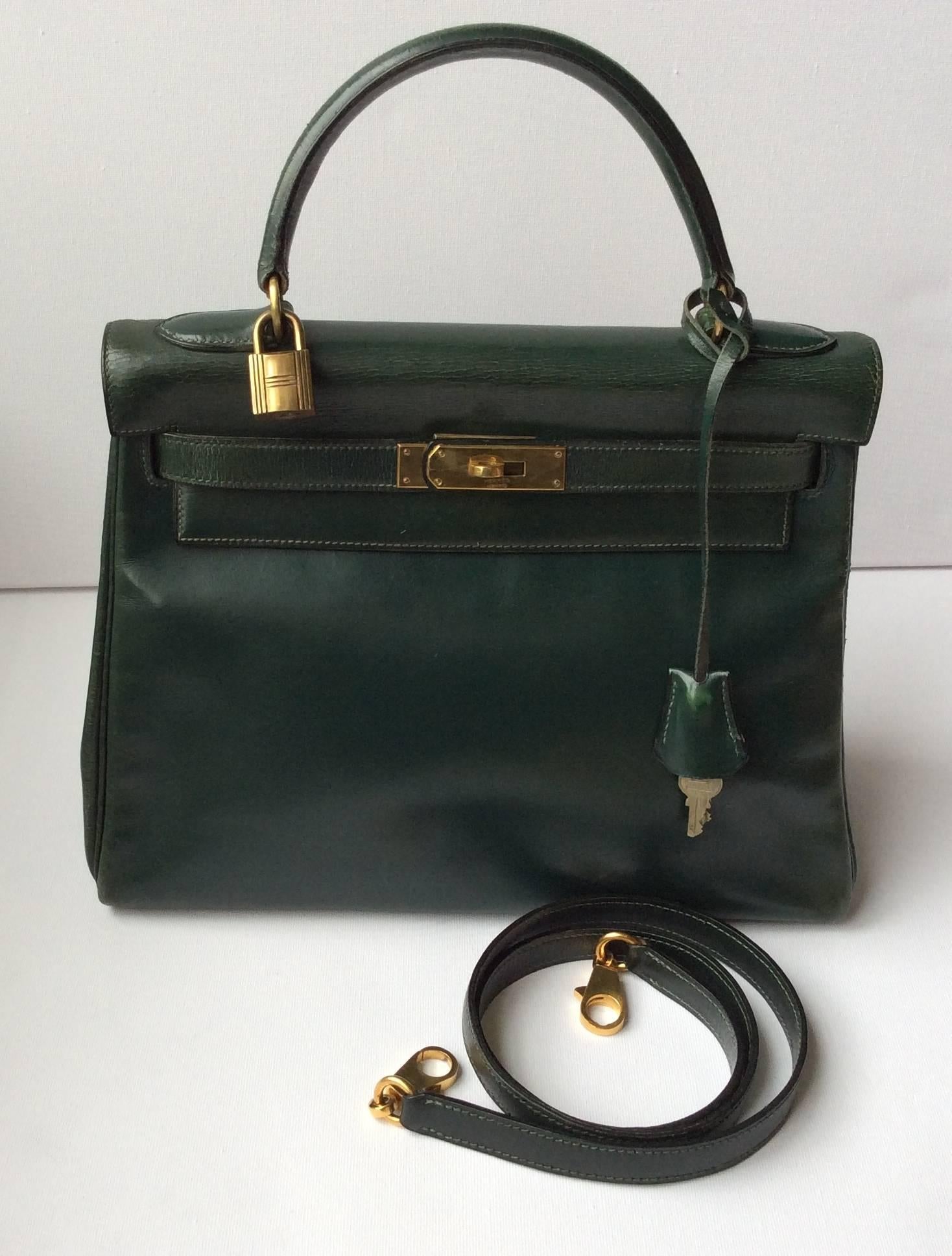 Hermes Kelly - 28 - Green Box Leather - Vintage 1