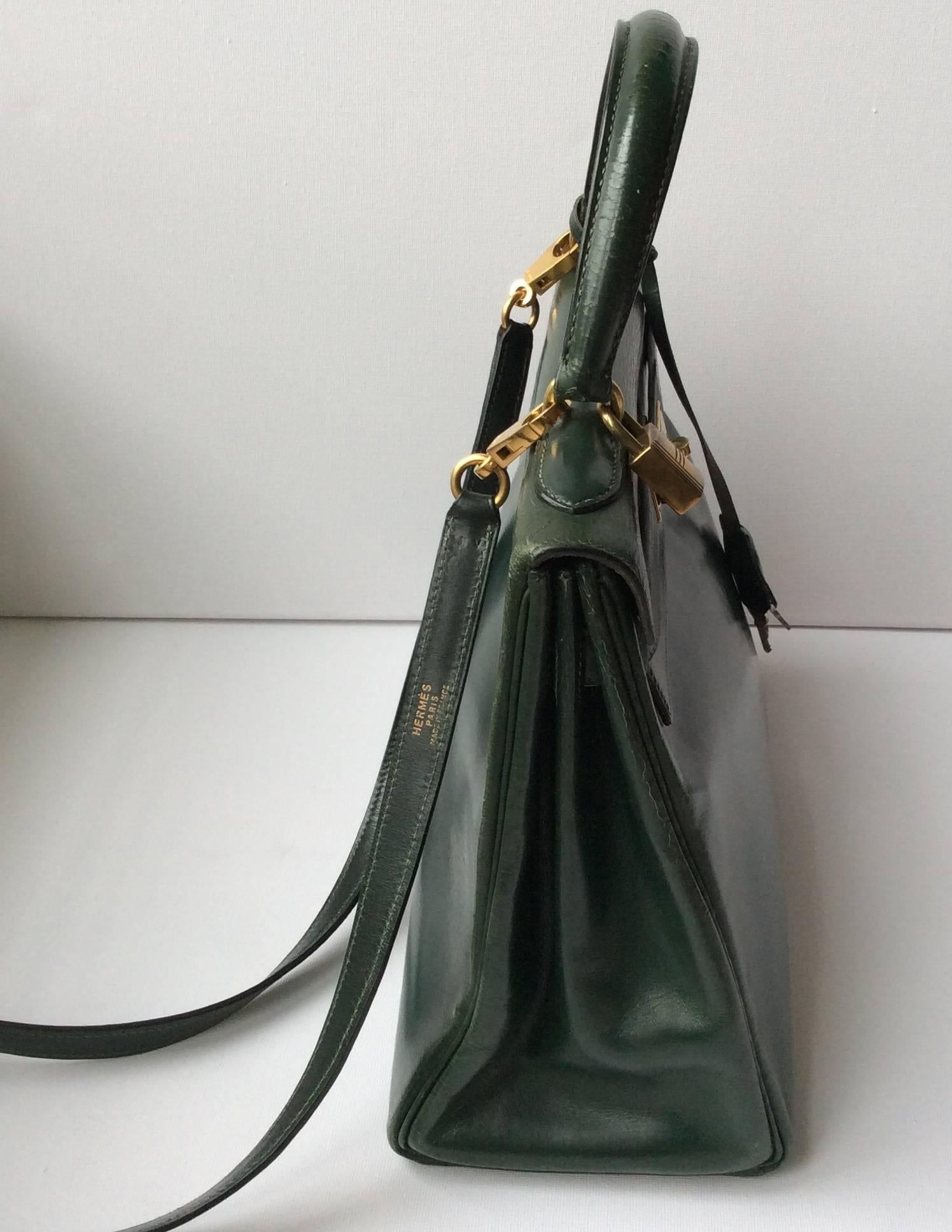 Hermes Kelly - 28 - Green Box Leather - Vintage 2